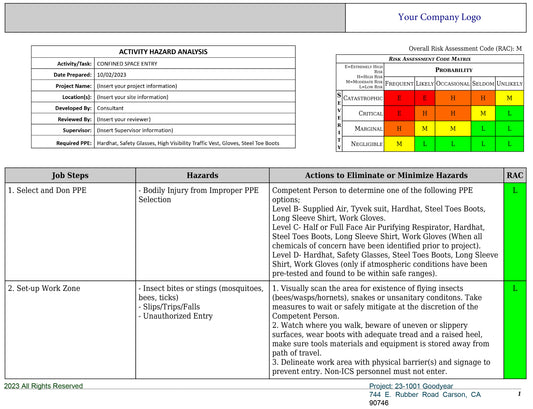 AHA/JSA - Confined Space Entry