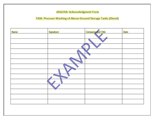AHA/JSA - Pressure Washing of Above-Ground Storage Tank (Diesel)