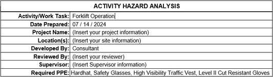 AHA/JSA - Forklift Operation