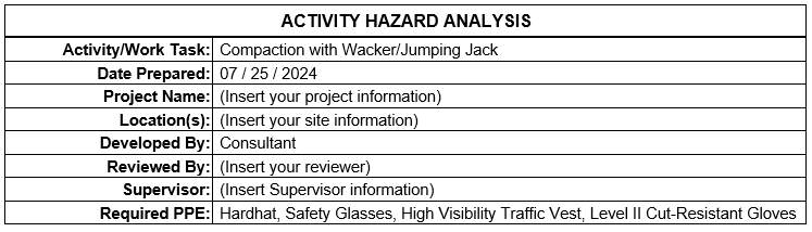 AHA/JSA - Soil Compaction with Wacker/Jumping Jack