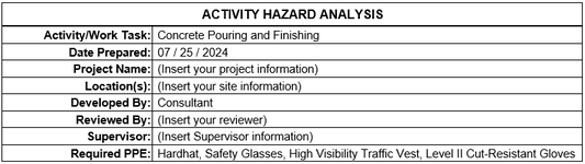 AHA/JSA - Concrete Pouring and Finishing
