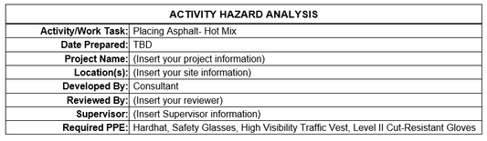 AHA/JSA - Placing Asphalt- Hot Mix