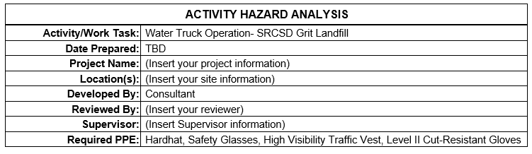 AHA/JSA - Water Truck Operation- Landfill