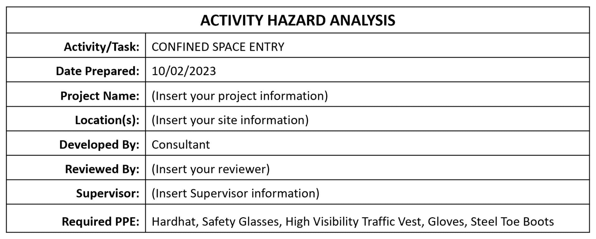 Project Specific Information