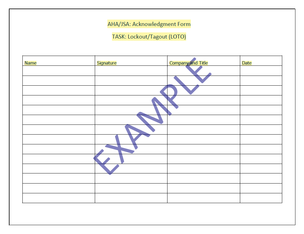 AHA/JSA - Lock Out Tag Out (LOTO)