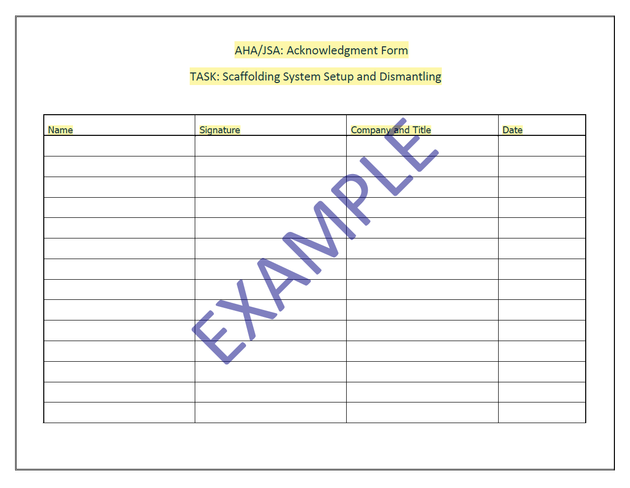 AHA/JSA - Scaffolding System Setup and Dismantling